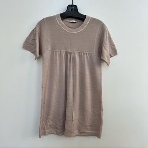 Prada Womens Short Sleeve Mini Babydoll Sweater Dress Beige Wool Size US 4 IT 40
